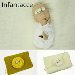 Реквизит для фотографии новорожденных фоновое одеяло + wrap + повязка на голову, детские для фотосессий обертывания одеяло аксессуары для