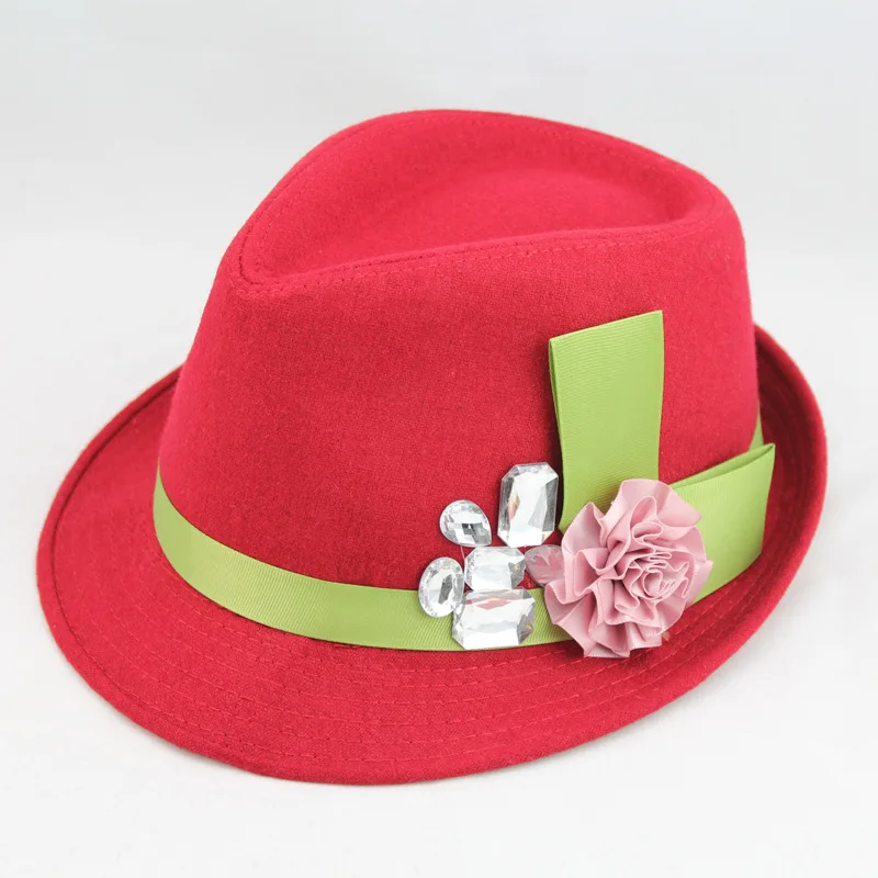 Фланелевая Цветочная шляпа женская модная джазовая шляпа Трилби для женщин вечерние шляпы - Цвет: red