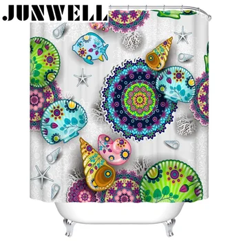 

13PCS SET Polyester Waterproof Fabric Shower Curtains 3D Sea World printing Bath Curtain with 12 hooks shower curtain set