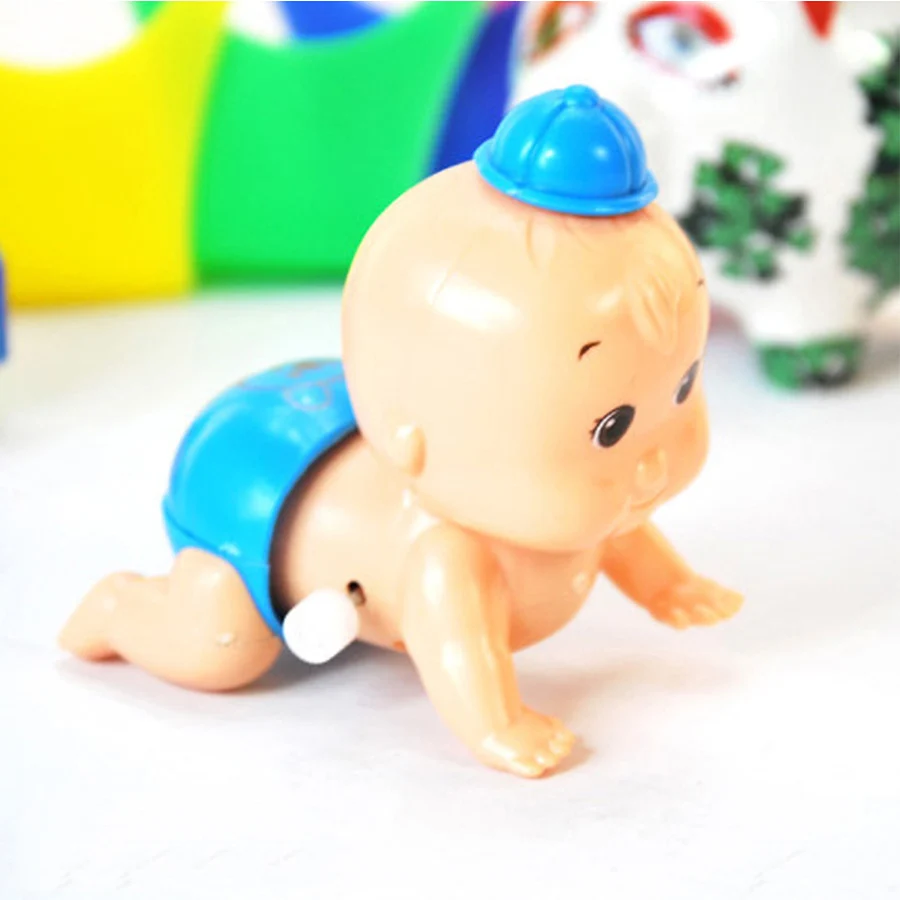 1pcs Newborn Baby Wind up Toy Funny Cartoon Clockwork Toys Crawling Baby Design Pull Back Toy for Kids Random Color Classic Toy