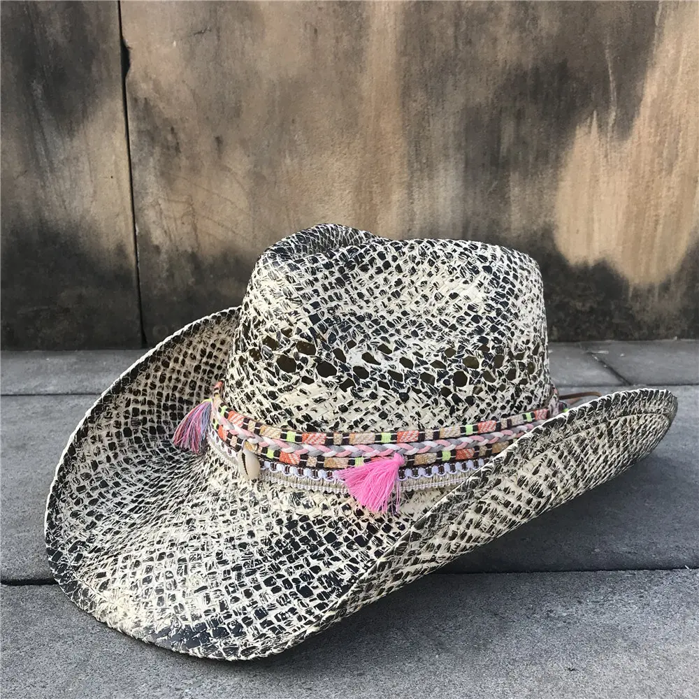 Women Straw Cowgirl Hat Elegant Lady Tassel Sombrero Sunbonnet