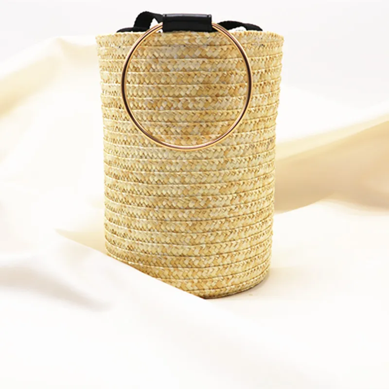 Bucket Japanese Straw Bag Shoulder Bag Dual use Handbag Round Straw Bags Women Summer Rattan Bag ...