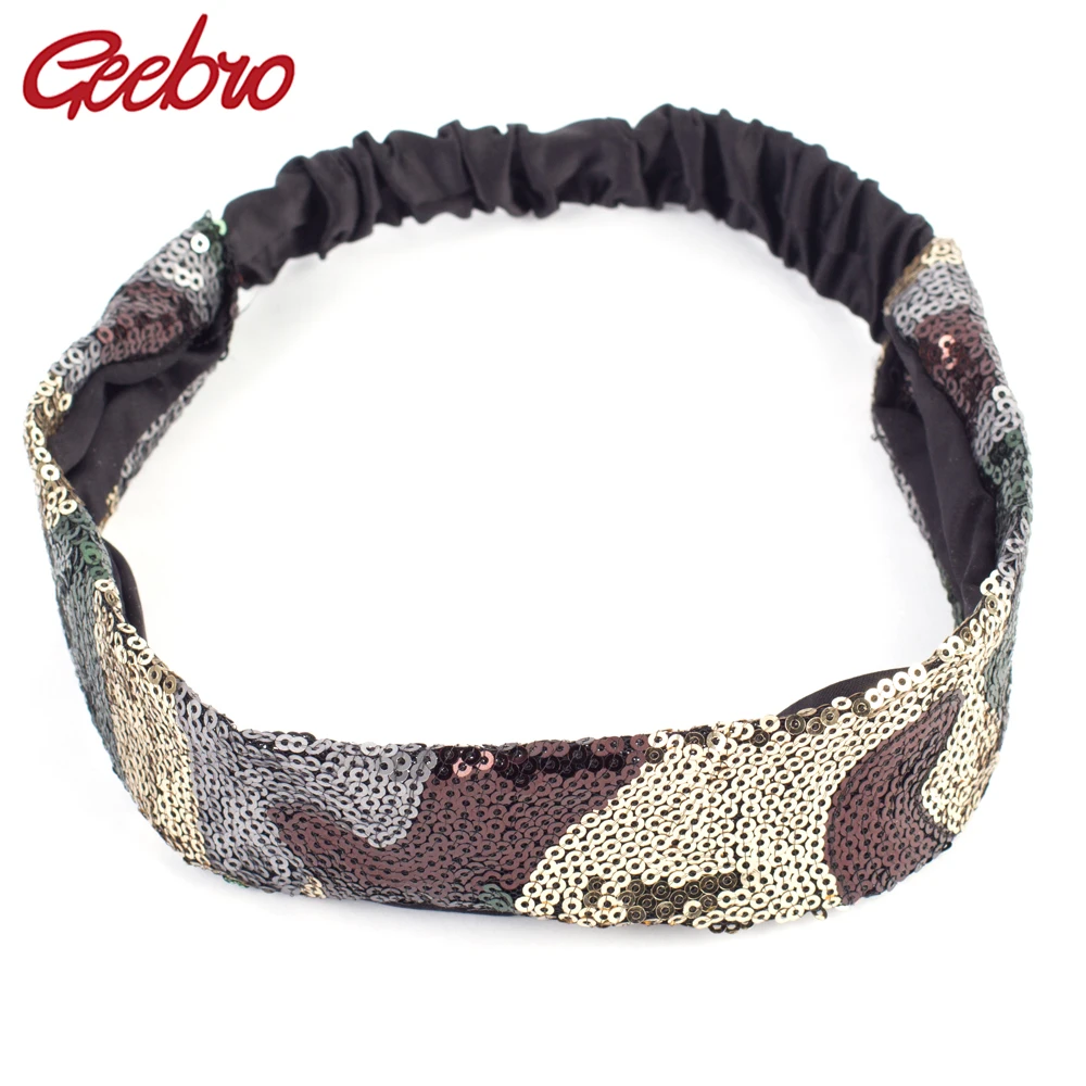 

Geebro Women's Bronzing Color Sequins Headband Summer Polyester Breathable Elastic Spa Headband for Girls Head Band Accessory