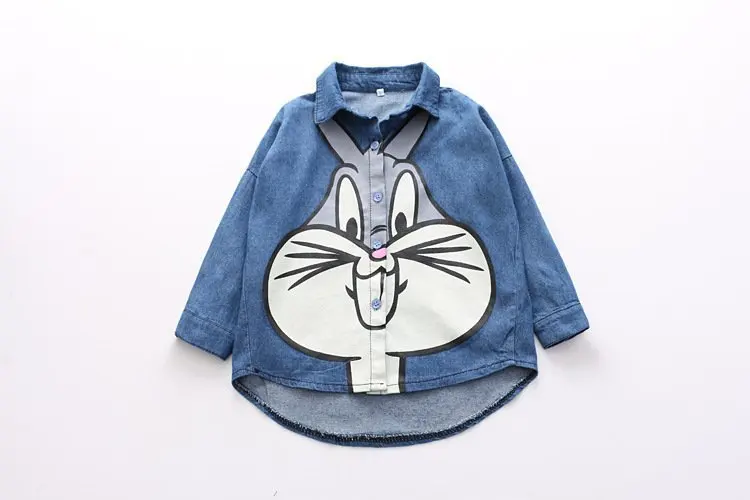 New Fashion Girls Blouse Shirt Long Sleeve Jeans Spring Summer Shirts for Toddler Girl's Outfits Cute Rabbit Print Blouse shirt