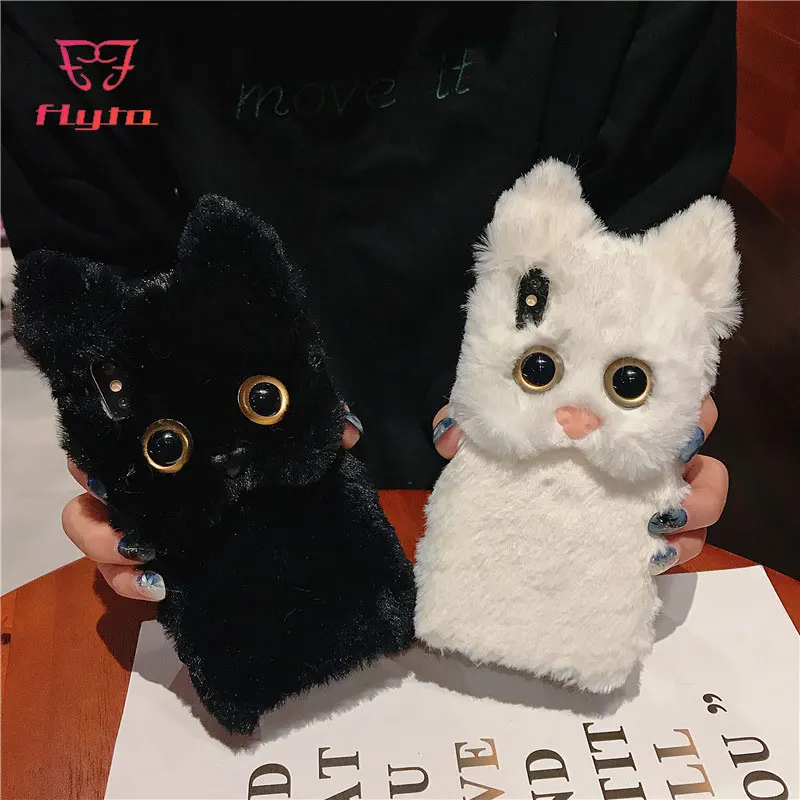 

FlyTo Case for IPhone 7 8 Plus Cat Plush Phone Bag Case for IPhone 6 6S X Plus Phone Pouch for IPhone XR XS MAX Coque