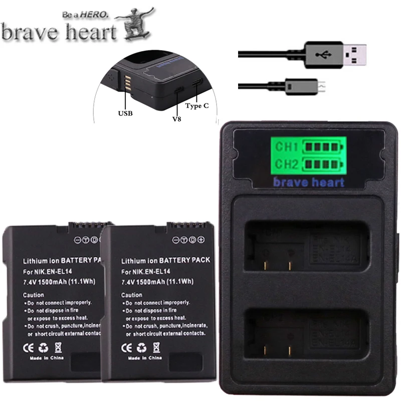 EN EL14 Camera Battery pack EN EL14 ENEL14 Batteria + charger for Nikon