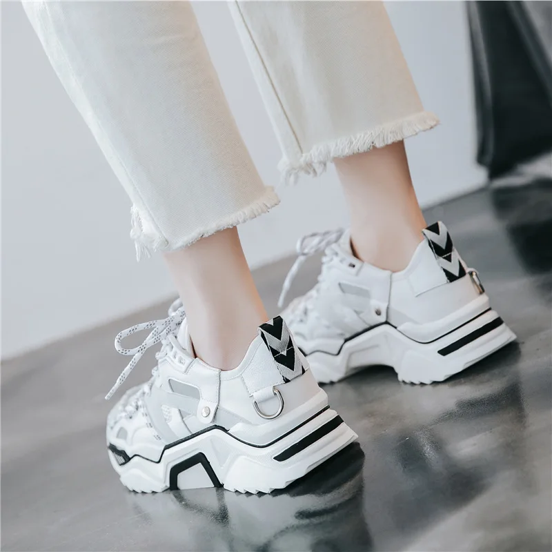 LMCAVASUN Brand Women's Platform Sneakers Leather Mesh Women Chunky Sneaker Fashion Thick Sole Woman Dad Shoes Ladies Flat