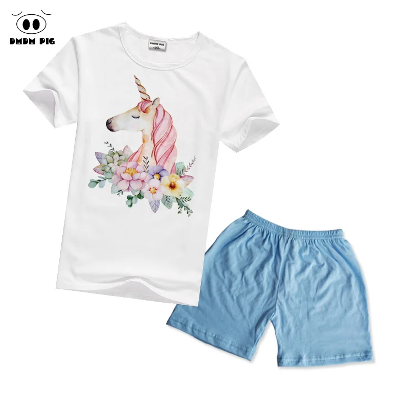 

DMDM PIG Baby Boys Girls Summer Clothes Cotton Set Printed Unicorn Sports Suit For A Boy T-Shirt + Shorts Children'S Clothing