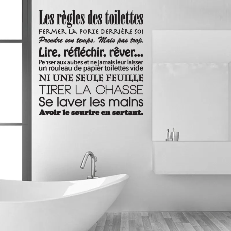 Salle de bain règles Wall Stickers Lettrage Autocollant Vinyle Rub
