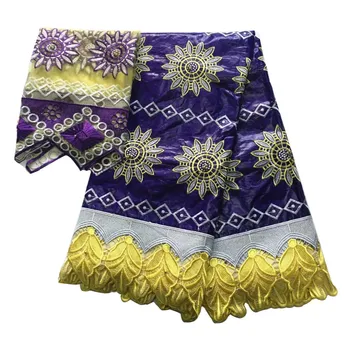 

2018 New arrival African Bazin Riche Getzner fabric with Embroidery lace for dress African lace fabric free shipping AJ5-2