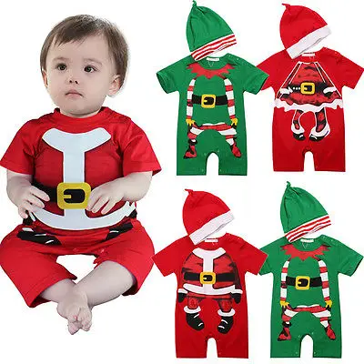2pcs Christmas Infant Baby Girls Boys Newborn Short Sleeve Jumpsuit font b Rompers b font Outfit