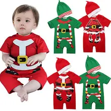 2pcs!!Christmas Infant Baby Girls Boys Newborn Short Sleeve Jumpsuit Rompers Outfit+Hat Baby Xmas Clothes Set
