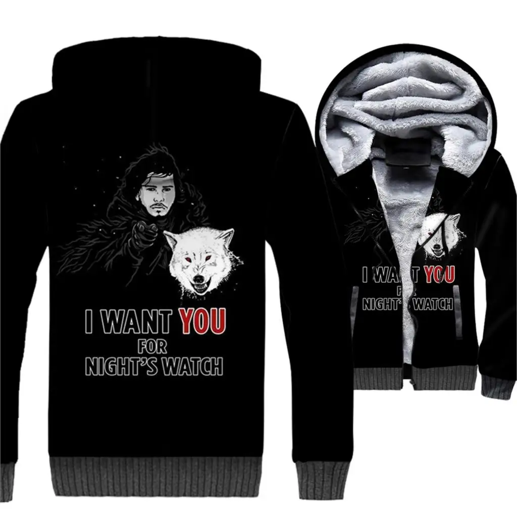 

Game of Thrones Jacket Men I Want You For Night's Watch Hoodie Black Sweatshirt Winter Thick Fleece 3D Print Coat Brand Clothing
