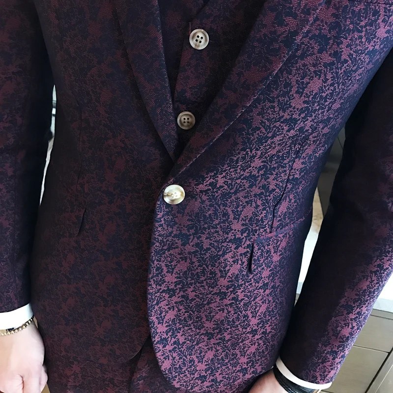 Tuxedo Paisley Jacquard Suit 3XL in Luxury Wine Red for Men's Wedding Costume Vintage British Style with Pants image 6