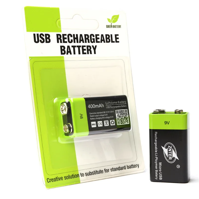 

ZNTER 9V USB Rechargeable Battery 400MAH Bateria Standard Lithium Battery Power Micro USB Charging ZNT-9V