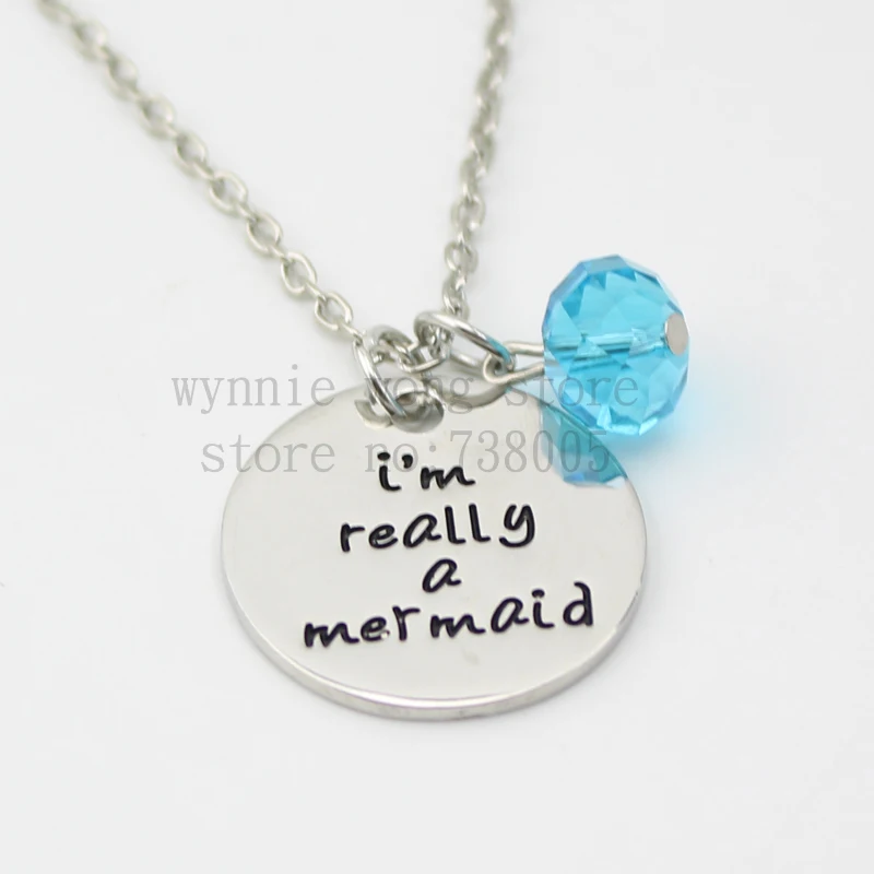 

2015 New Little Mermaid Inspired Necklace "I'm Really A Mermaid"crystal silver Pendant Necklaces for women or girls gift
