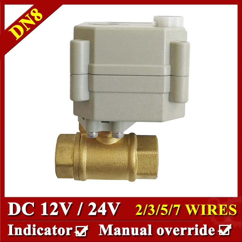 

Tsai Fan DC12V DC24V Electric Motorized Valve With Indicator and Manual Override 2 Way 1/4" Actuated Valve 2/3/5/7 wires