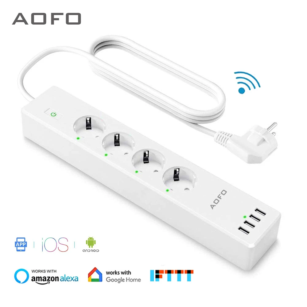 Pаспродажа Wi Fi Smart power Strip 4 EU розетки с 4 USBCharging порт синхронизации приложение Голосовое управление работа с Alexa Google домашний помощник