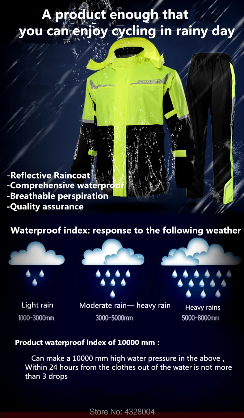 Scoyco RC04 водонепроницаемый мотоциклетный дождевик костюм светоотражающий дождевик наборы для мотокросса Автогонки уличная спортивная одежда дождевик