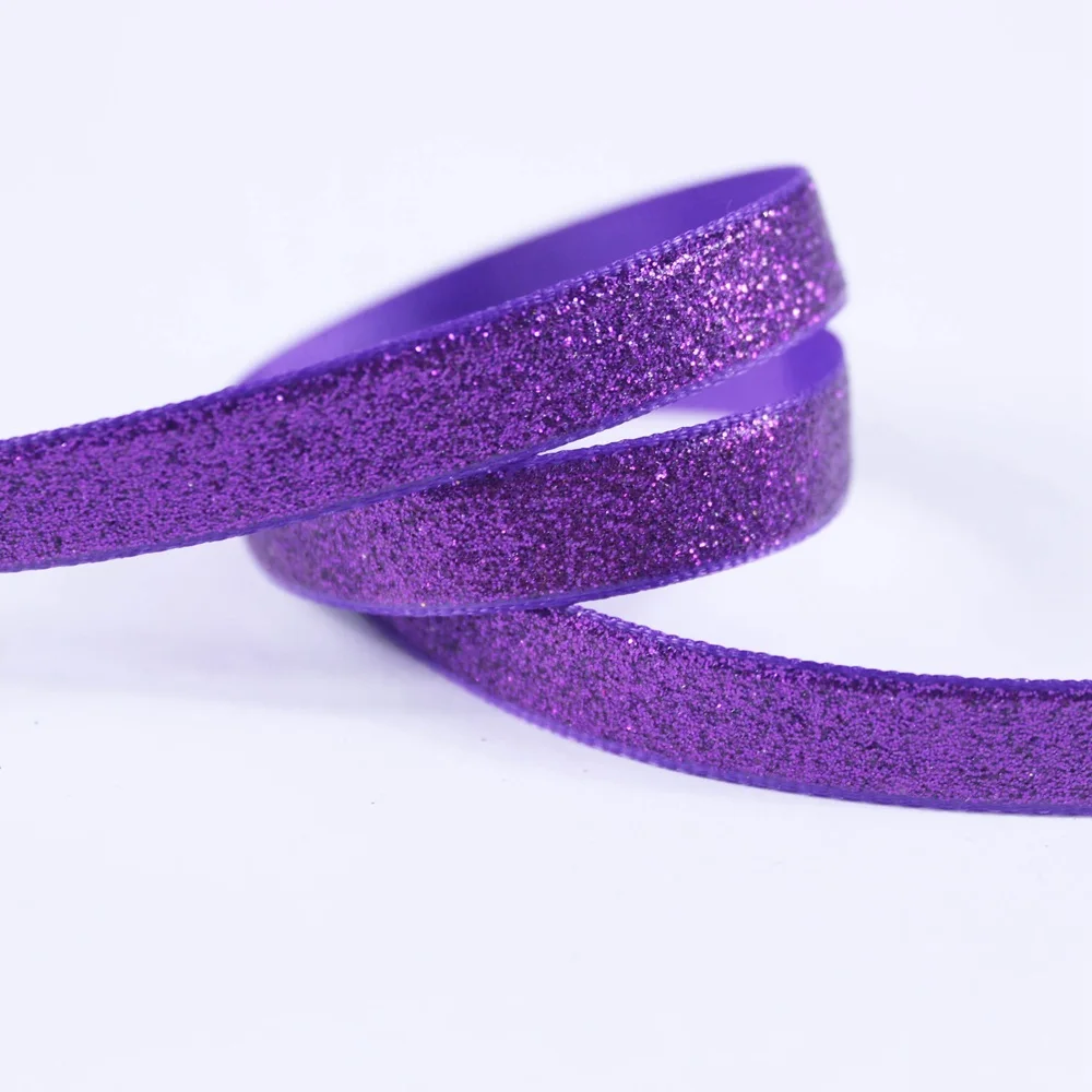 

10Yards 3/8'' 9mm Solid Color Full Glitter 465Purple Grosgrain Polyester Sparkle Sprayed Ribbon Gift Wrap