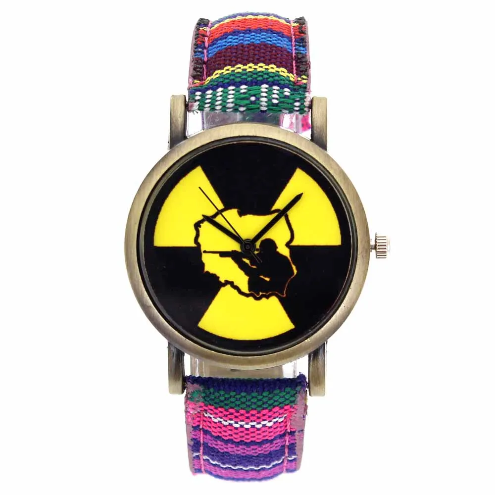 Hunting Variant Game Military Hobby Nuclear Radiation Marker Fashion Men Women Stripes Canvas Band Sport Analog Quartz Watch