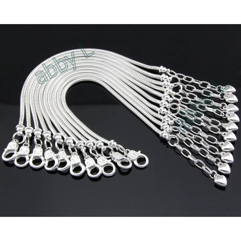 

10 pcs /Lot Silver Plated Lobster Clasp Snake Chain Charm Heart Bracelets & Bangles For European Beads Jewelry DIY Sets PP13