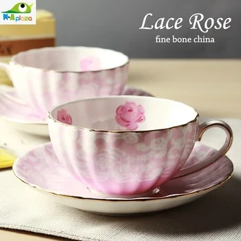 Lace & Rose Pastoral style Grace Top Grade Bone China Coffee Cup Set Ceramic Tea Mugs And Saucer Spoon Porcelain On-glazed