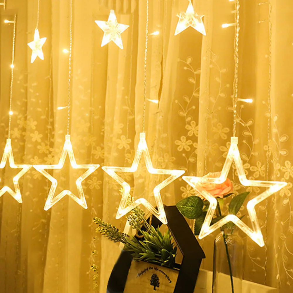 

LED Stars Christmas Hanging Curtain Lights String Net Xmas Home Party Wedding Home Decoration Battery Powered Lighting Strings
