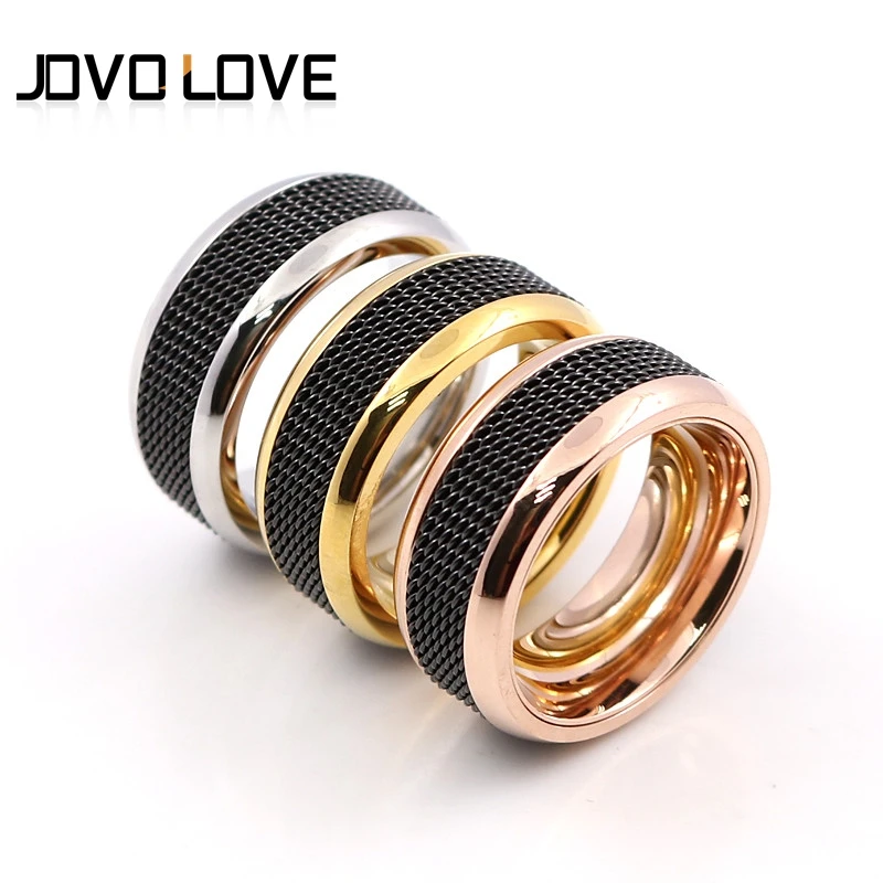 

2018 Fashion Stainless Steel Rings for Women High Polish Black Color Mesh Rings Design Wedding Bands in Gold/silver/Rose gold