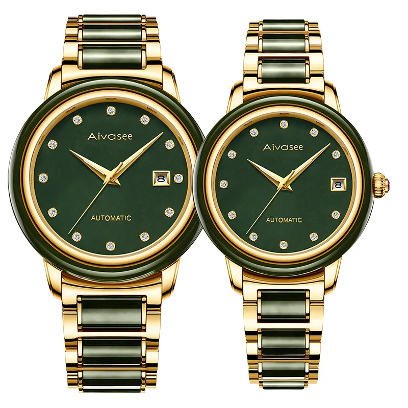 

Top Luxury Jade Men's Watch Women Calendar Clock Fashion Retro Couple Jade Full Automatic Mechanical Wrist Watches Waterproof