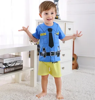 

Baby Boys Clothes Policeman Style Sets Summer Fashion Leisure T-shirt + Shorts Cartoon Kids Clothing Suit DS19