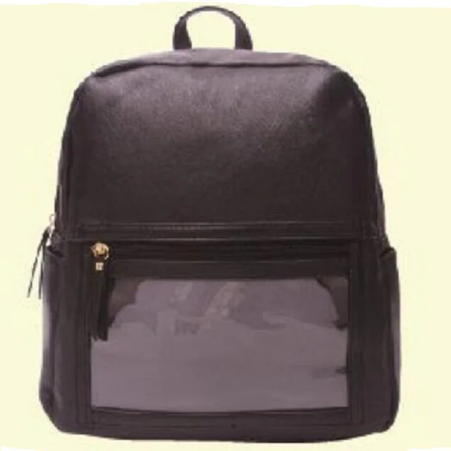 Wholesale Blanks Black Faux Leather Essential Oil Backpack Stripe Clear