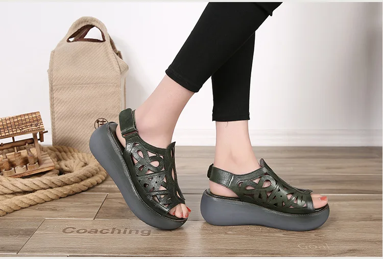 GKTINOO/женские босоножки; коллекция года; Летняя женская обувь из натуральной кожи на платформе; сандалии-гладиаторы; женские нескользящие туфли на танкетке в стиле ретро
