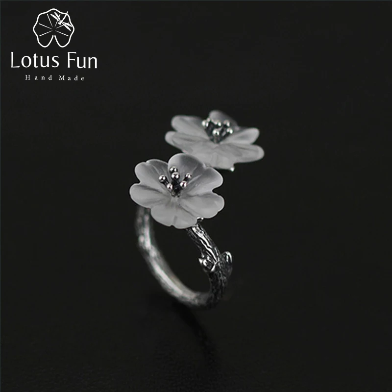 

Lotus Fun Real 925 Sterling Silver Natural Crystal Handmade Creative Designer Fine Jewelry Flower in the Rain Female Rings