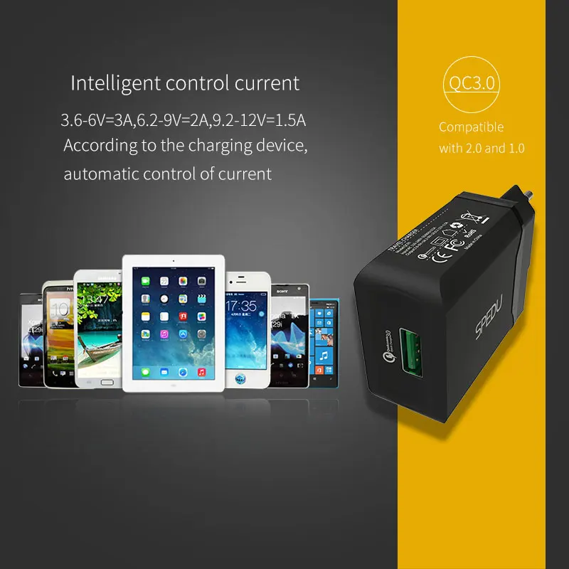 Spedu USB Зарядное устройство Универсальный Quick Charge 3.0 быстрый мобильный телефон Зарядное устройство(quick charge 2.0 совместимый) для Samsung Huawei LG Xiaomi
