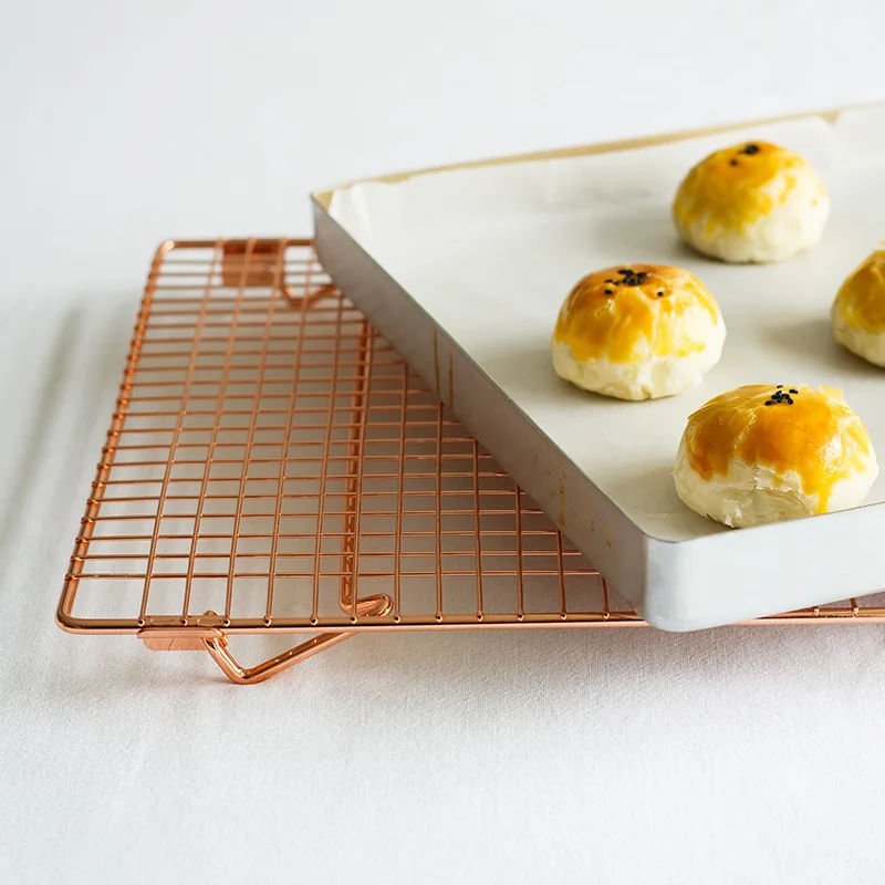 

1Pcs Rose golden Stainless steel Non-stick Rack Grid Foldable Cake Pan Cooling Rack Baking Tary For Biscuit Cookies Bread Pie