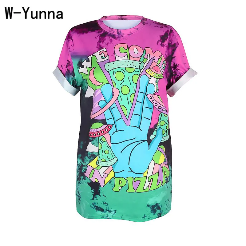 

W-Yunna Shirts 2019 Street Style Trend Products Hand Take Pizza 3D Printing Fashion T-Shirt Women Casual Summer Female Clothes