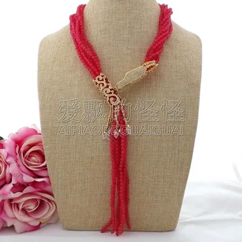 

N091204 7Strands 18'' Red Stone Dragon CZ Pendant Necklace