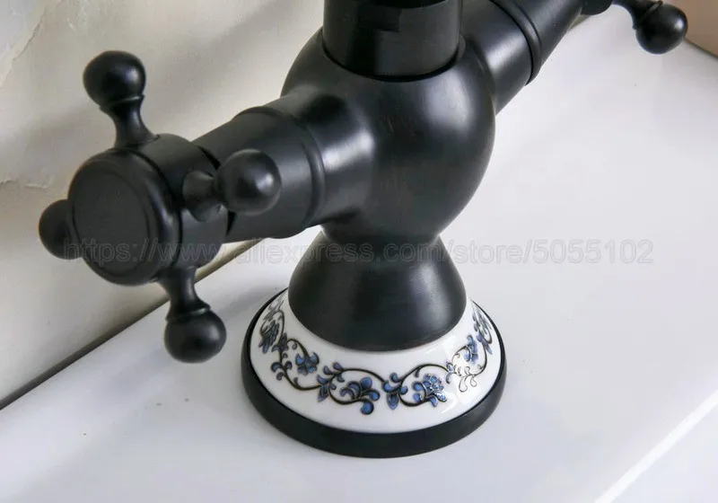 Basin Faucets Oil Rubbed Bronze Bathroom Sink Faucet 360 Degree Swivel Spout Double Cross Handle Bath kitchen Mixer Taps znf644