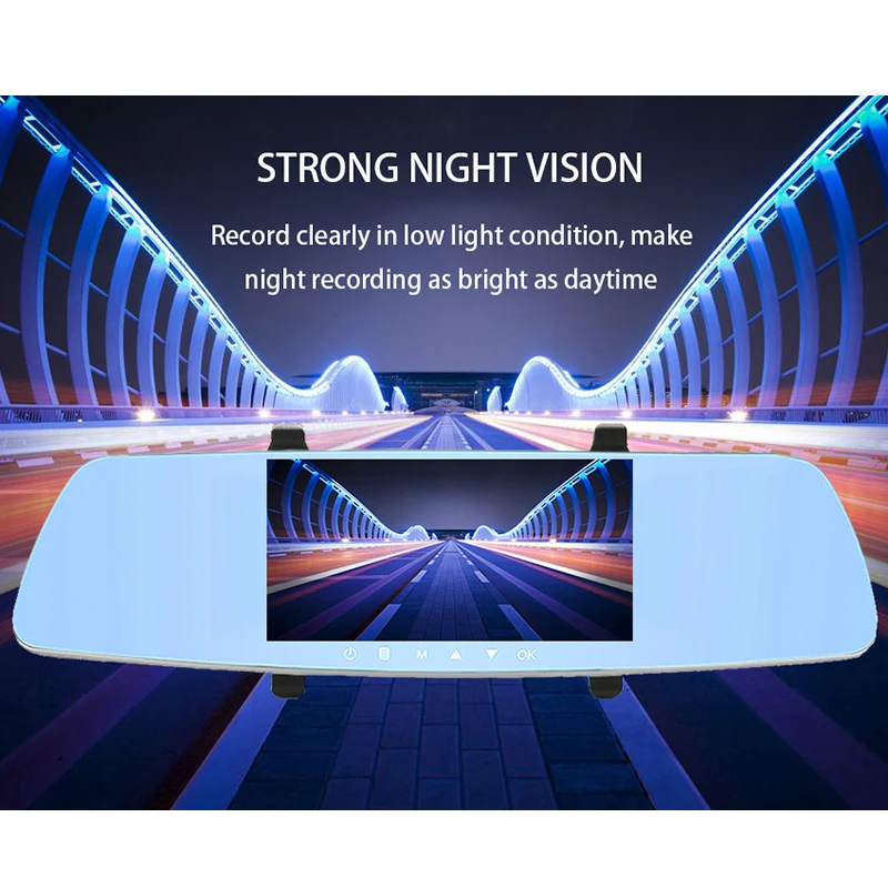 

5 Inch Car Rearview Mirror Video Monitor Rear View Camera Touch Screen Built-In Speaker Cycle Recording HD CCD Dual Lens Car DVR