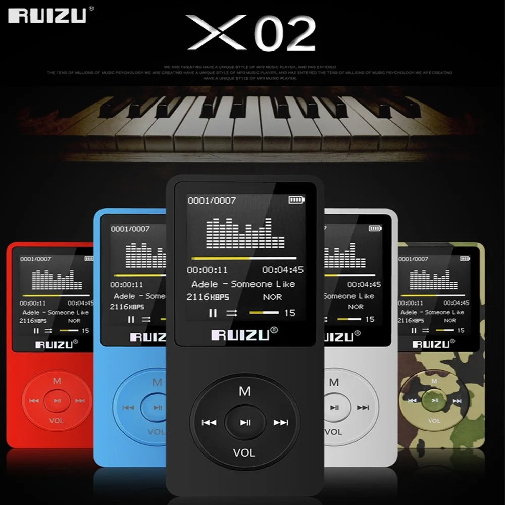 Mp3 плеер RUIZU X02 MP3 музыкальный плеер ключ mp3 Micro SD карта 64 Гб спичка PLAYFX AVI WMA JPG BMP TXT WAV TFT экран 20 языков