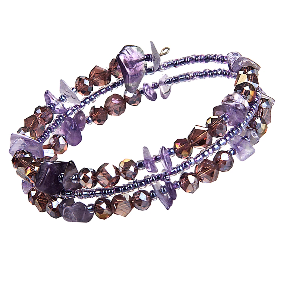 Irregular Shaped Loose Beads Strand Triple Layer Wire Bracelet Women Fashion Jewelry