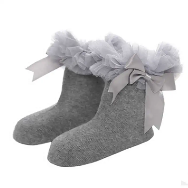 Коллекция года, носки для новорожденных на крестины, Calcetines Bebe, хлопковые носки с оборками, Chaussette Bebe, Вязаные кружевные гетры, теплые носки для девочек - Цвет: gray