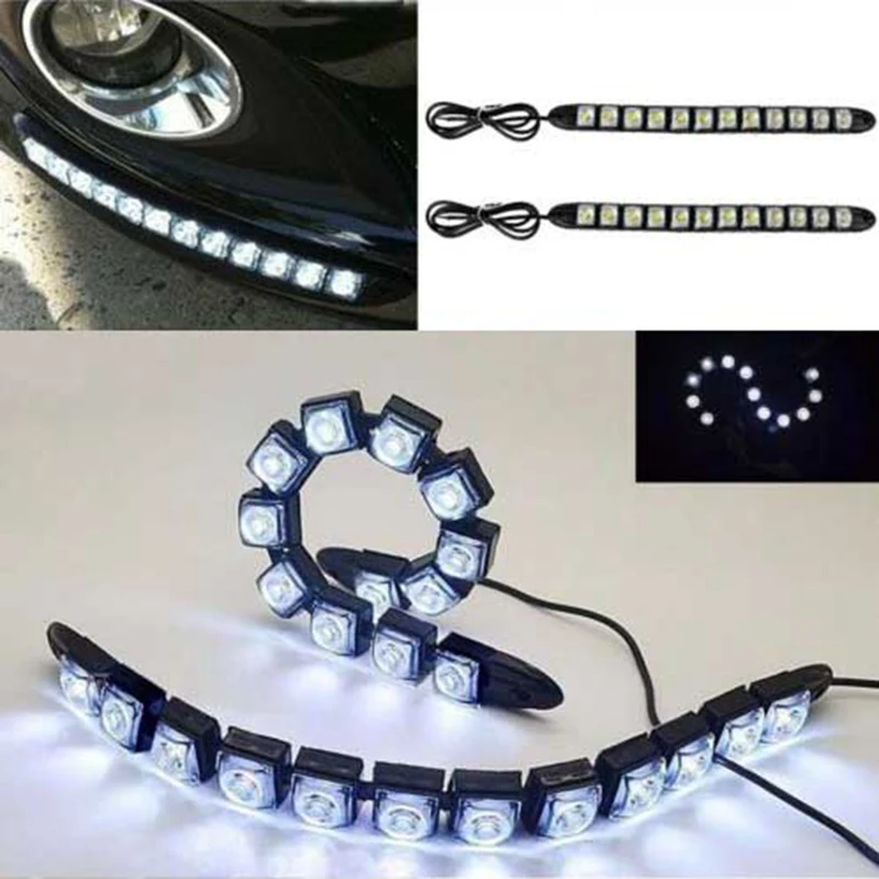 

Mayitr 2pcs Waterproof 12 LED Soft Strip DRL Light Car Eagle Eye Daytime Running Fog Lamp White Lights DC 12V Car Styling