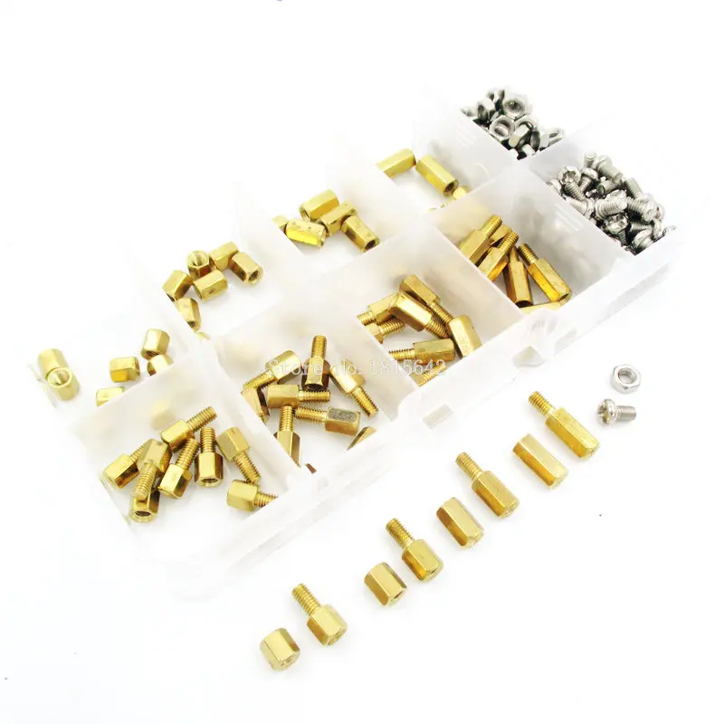 

200PCS M3 PCB Hex Male Female Thread Brass Spacer Standoffs/ Screw /Hex Nut Assortment Set Kit With Plastic Box M3*5mm - M3*10mm