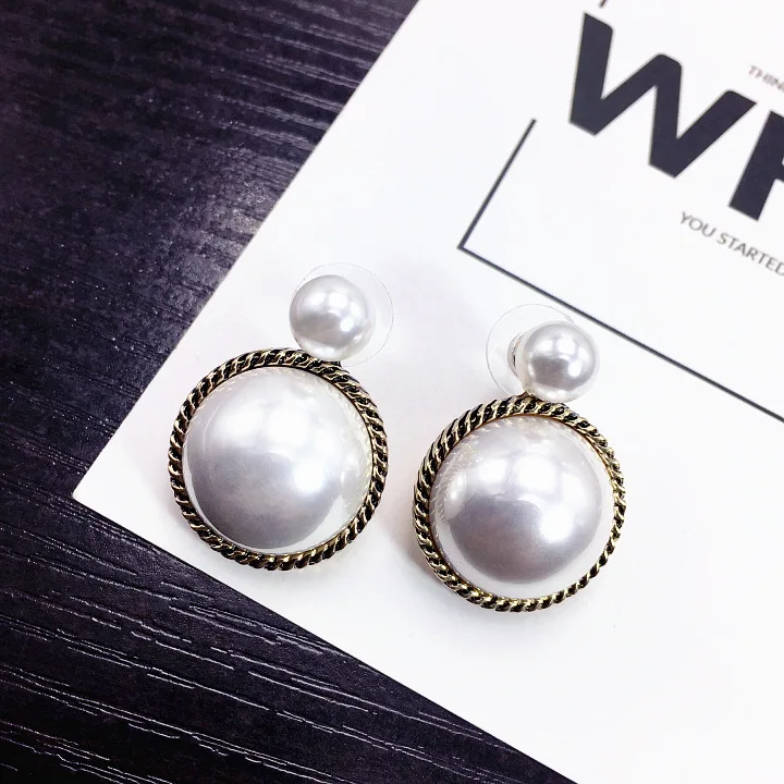 

Retro round large pearl earrings, S925 silver needle allergy stud earrings, women's, fashion jewelry accessories wholesale,TF219