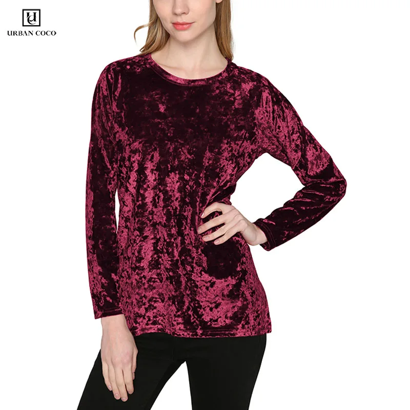 

Urban CoCo Elegant Velvet ShirtS Woman Vintage Women Long Sleeve Tops for Women