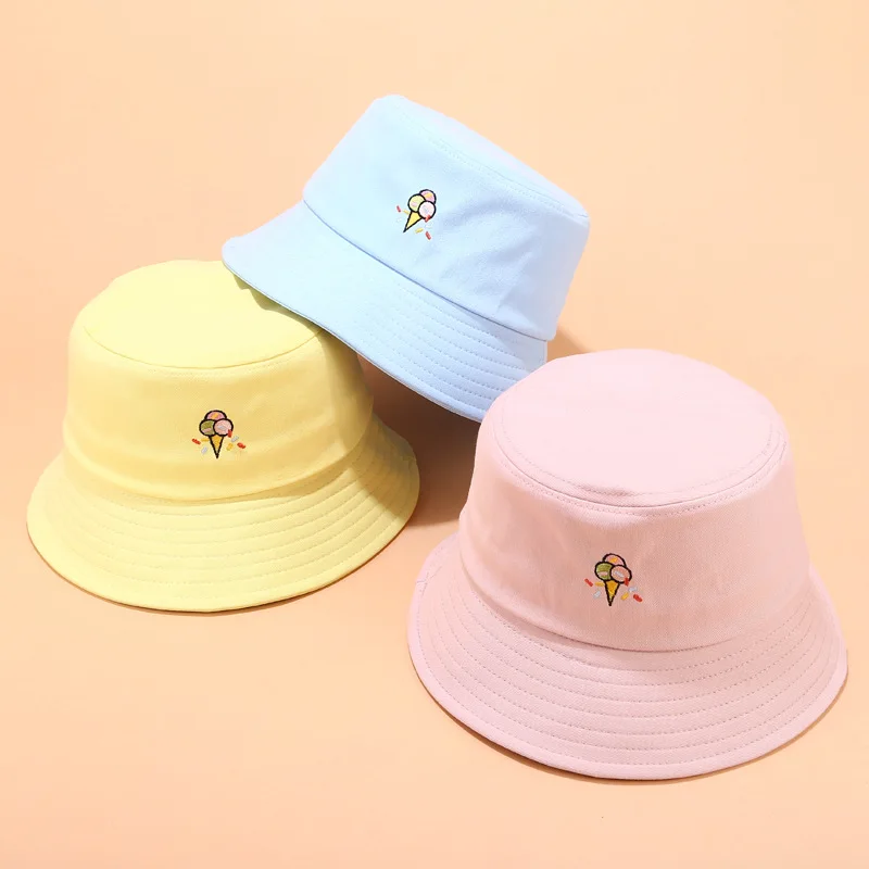 New Cute Korean Child Hat Interesting Ice Cream Embroidered Fisherman