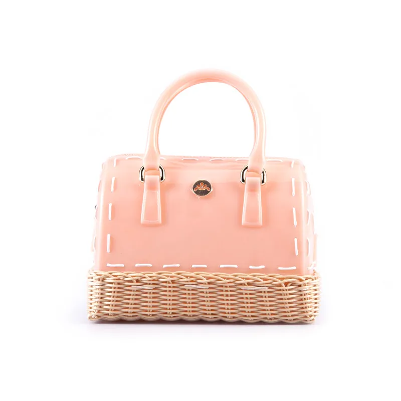 Trendy Fashion Shoulder Bag Candy Color Straw Knitting Bottom Women Casual Barrel shaped Bag Ladies Designer