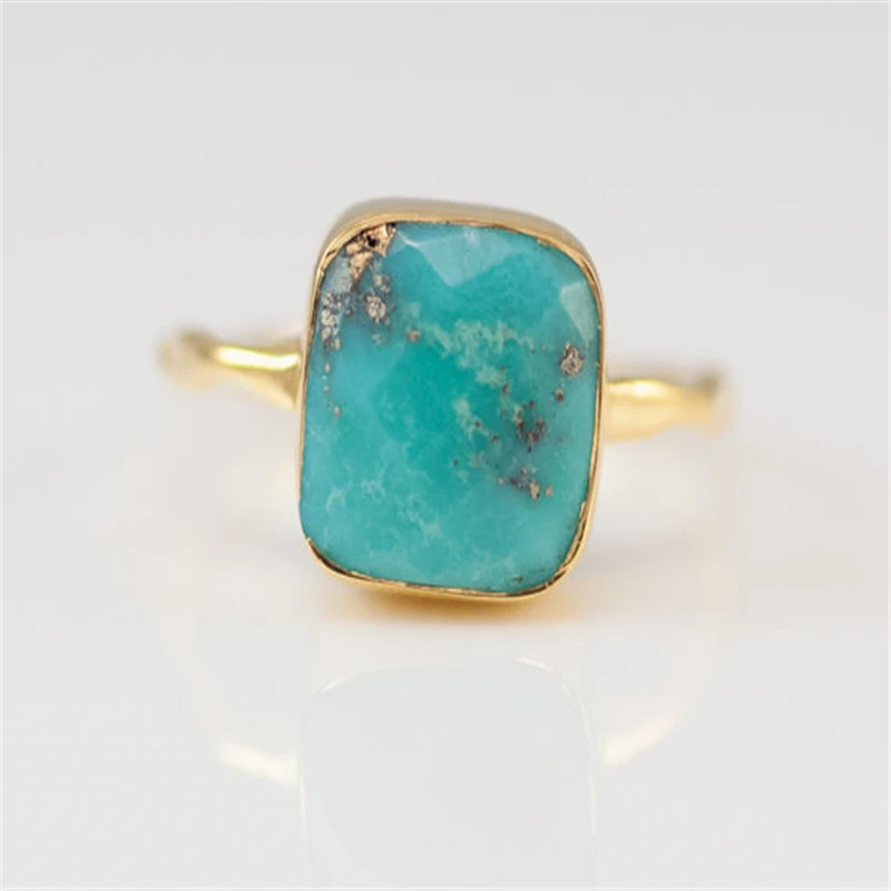 Модное геометрическое квадратное кольцо, голубой бирюзовый камень, богемное ювелирное изделие, Пляжное маленькое кольцо, простой золотистый цвет, вечерние кольца для девушек L5X752